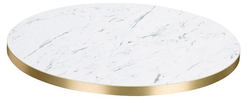 White Carrara Marble Laminate Table Top | Gold ABS Edge