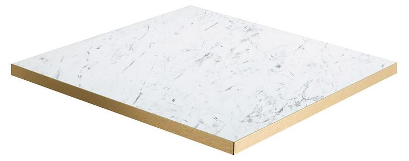 White Carrara Marble Laminate Table Top | Gold ABS Edge